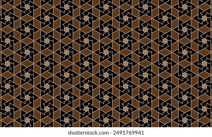 Geometric pattern design. Abstract fabrics texture. Batik printing in brown and black background.