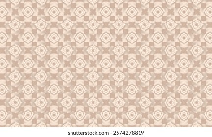 Geometric pattern design. Abstract flowers motif in light brown background.