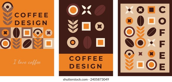 Geometric pattern design for banner, poster, flyer, coffee card. Coffee tones, template for coffee design. Vector drawing, design element.