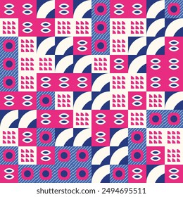 Geometric pattern design featuring pink and blue squares