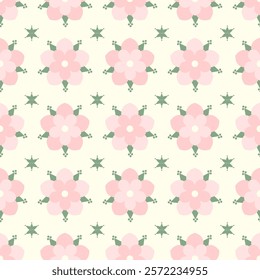 Geometric pattern design. Flower Cute on pastal colors style. Vector and seamless.