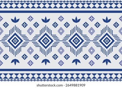 Geometric pattern design inspired by indigenous tribal art. Conveyed through navy blue-white tones, giving a smooth, cool and calm feeling.