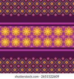 Projeto de padrão geométrico vermelho - rosa com tecido de flores amarelas, ilustração vetorial, gráfico, Uso ornamental étnico para cartão, decorar, papel de parede, calendário, tapete, envoltório, batik, tecido, roupas
