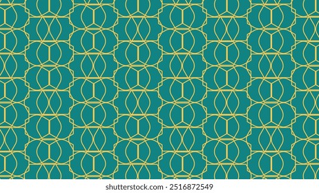 Geometric Pattern Design in Teal and Gold, Modern Wallpaper Background, Chic Home Decor, Stylish Fabric Print, Architectural Detailing, Artistic Motif