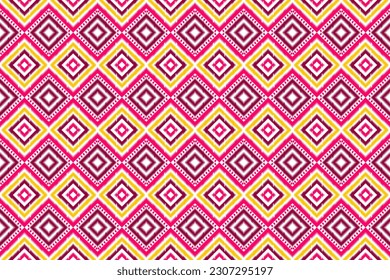 Geometrisches Muster Design Tribal Stamm gelb rosa weiß rot nahtlos Design für Textilien, Drucke, Teppiche, Tischdecken.