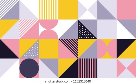 Geometric pattern design of vector Scandinavian abstract color or Swiss geometry prints background with rectangles, squares and circles