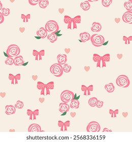 Geometric pattern in the designed with pink roses and bows