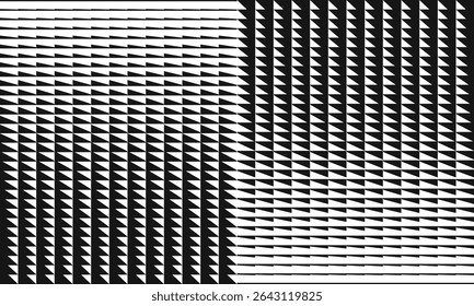 Geometric pattern with diagonal triangles in black and white contrast creating a mesmerizing optical illusion effect