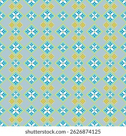 Geometric pattern diamond pattern alternating with gold yellow accents on a light  blue background