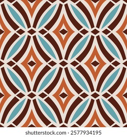 Geometric Pattern - Diamonds and shapes (Cream, Orange, Brown, Blue) - Repeating Vector Image; Easily Editable; Endless Design; Colorful lIlustration. Print for Gift Paper, Packaging, etc.