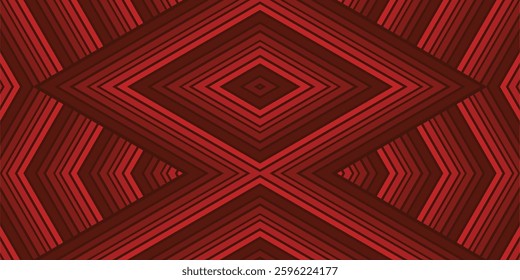 a geometric pattern with diamond-shaped designs in bold shades of red and dark brown.