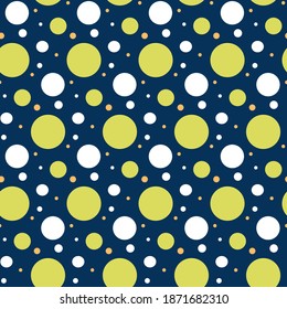 Geometric pattern of different circles. Minimalistic and simple style. Vector illustration on a blue background. For packaging, fabric, scrapbooking and decoration.