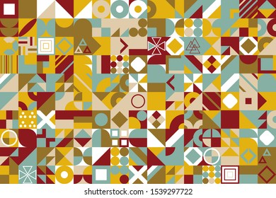 Geometric pattern with different colorful figures. Vector EPS 10 background for poster, banner, wallpaper, flyer, brochure