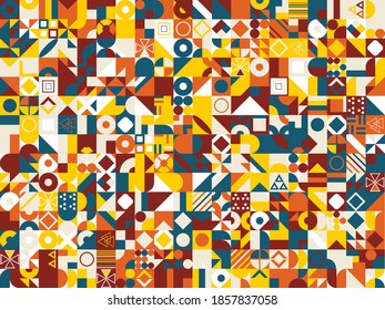 Geometric pattern with different colorful figures. Vector EPS 10 background for poster, banner, wallpaper, flyer, brochure