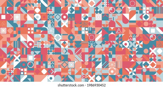 Geometric pattern with different colorful figures. Background for poster, banner, wallpaper, flyer, brochure