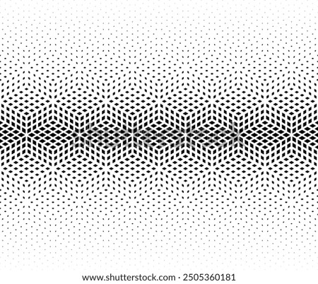 Geometric pattern. Disappearing halftone optical effect. Seamles in one direction. Scale method
