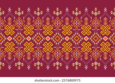 geometric pattern with a distinct cultural or tribal influence. The design features a central horizontal band with diamond motifs in shades of orange and white, creating a visually appealing texture.