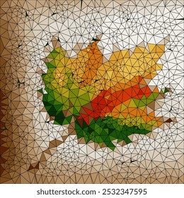 Geometric pattern with an earthy color palette picturing green and orange leaf