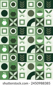 Geometric pattern eco green fruit shapes green color fruit food simple shapes agriculture banner pattern for packaging poster background vector pattern design elements
