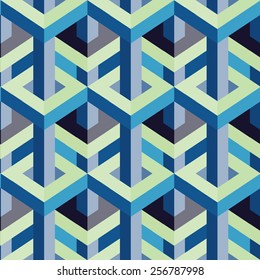 Geometric pattern with the effect of volume, blue color.