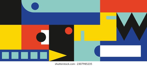 Geometric pattern element. Abstract wallpaper design with circle, square, triangle and polygon shape in - colorful. Modern and trendy illustration perfect for decor, cover, print.