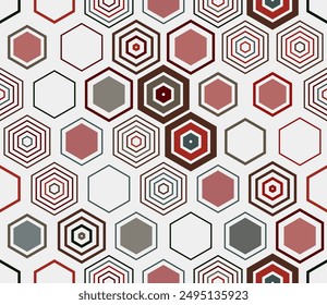 Geometric pattern. Geometric elements of varied style and color. Large honeycomb cells. Tileable pattern. Seamless background. Captivating vector illustration.