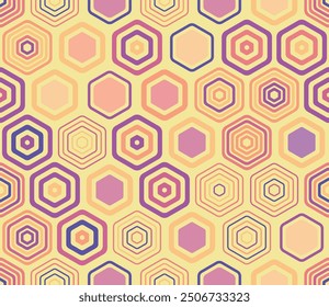 Geometric pattern. Geometric elements of varied style and color. Large hexagon shapes. Tileable pattern. Seamless background. Captivating vector illustration.