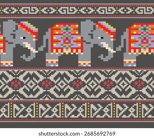 Padrão geométrico de elefantes, design horizontal sem costura para fundo, decoração, tecido, roupas.