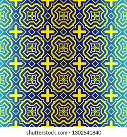 Geometric Pattern. Ethnic Ornament. Vector Illustration. For Greeting Cards, Invitations, Cover Book, Fabric, Scrapbooks. Blue yellow color.