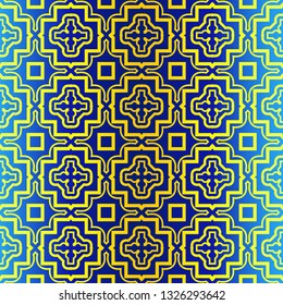 Geometric Pattern. Ethnic Ornament. Vector Illustration. For Greeting Cards, Invitations, Cover Book, Fabric, Scrapbooks. Blue yellow color.
