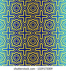 Geometric Pattern. Ethnic Ornament. Vector Illustration. For Greeting Cards, Invitations, Cover Book, Fabric, Scrapbooks. Blue yellow color.