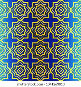 Geometric Pattern. Ethnic Ornament. Vector Illustration. For Greeting Cards, Invitations, Cover Book, Fabric, Scrapbooks. Blue yellow color.