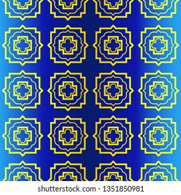 Geometric Pattern. Ethnic Ornament. Vector Illustration. For Greeting Cards, Invitations, Cover Book, Fabric, Scrapbooks. Blue yellow color.