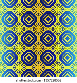 Geometric Pattern. Ethnic Ornament. Vector Illustration. For Greeting Cards, Invitations, Cover Book, Fabric, Scrapbooks. Blue yellow color.
