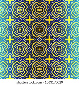 Geometric Pattern. Ethnic Ornament. Vector Illustration. For Greeting Cards, Invitations, Cover Book, Fabric, Scrapbooks. Blue yellow color.