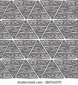 Geometric pattern in ethnic style. Black and white graphics, traditional folk motifs, painted by hand.