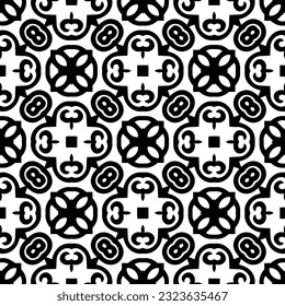 Geometrisches Muster im ethnischen Stil. Nahtloser Hintergrund mit abstrakten Formen. Schwarz-weißes Tapete. Abstrakter Hintergrund mit Wiederholungsmuster für Dekoration, Textilien und Stoff.