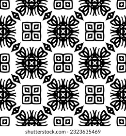 Geometric pattern in ethnic style. Seamless background  with  abstract shapes. Black and white wallpaper. Abstract background  with Repeating pattern for decor, textile and fabric.