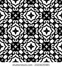 Geometric pattern in ethnic style. Seamless background  with  abstract shapes. Black and white wallpaper. Abstract background  with Repeating pattern for decor, textile and fabric.