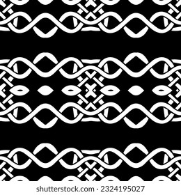 Patrón geométrico de estilo étnico. Ornamento impecable con formas abstractas. Papel pintado en blanco y negro. Resumen de fondo con Patrón repetitivo para la decoración, textil y de tela.