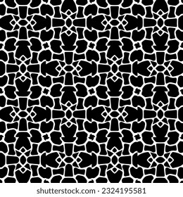 Geometrisches Muster im ethnischen Stil. Nahtlose Ornamente mit abstrakten Formen. Schwarz-weißes Tapete. Abstrakter Hintergrund mit Wiederholungsmuster für Dekoration, Textilien und Stoff.