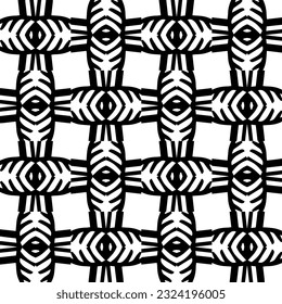 Geometric pattern in ethnic style. Seamless ornament  with  abstract shapes. Black and white wallpaper. Abstract background  with Repeating pattern for decor, textile and fabric.