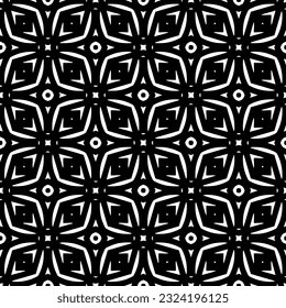 Geometrisches Muster im ethnischen Stil. Nahtlose Ornamente mit abstrakten Formen. Schwarz-weißes Tapete. Abstrakter Hintergrund mit Wiederholungsmuster für Dekoration, Textilien und Stoff.