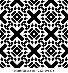 Patrón geométrico de estilo étnico. Ornamento impecable con formas abstractas. Papel pintado en blanco y negro. Resumen de fondo con Patrón repetitivo para la decoración, textil y de tela.
