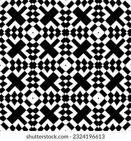 Geometric pattern in ethnic style. Seamless ornament  with  abstract shapes. Black and white wallpaper. Abstract background  with Repeating pattern for decor, textile and fabric.