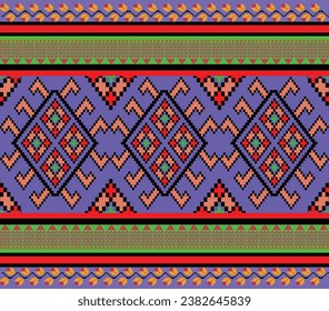 Geometrisches Muster ethnische abstrakte Katze Natur violetter roter, nahtloser Muster Hintergrund Hintergrundbild dekorative Stoffdruck dekorative Vintage Retro Vektorgrafik