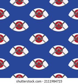 Geometric pattern with eyes and blue background