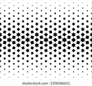 Geometric pattern with fadeout effect. Seamless in one direction. Stars and square composition. Scale method