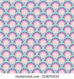 Geometric pattern in fashionable color in the form of symmetrically repeating flowers.
