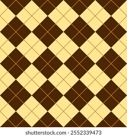 A geometric pattern featuring alternating brown and cream-colored diamonds arranged in a checkered layout.